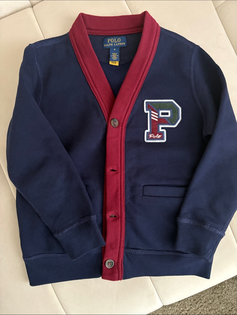 Polo by Ralph Lauren Navy Cardigan with Burgundy Trim